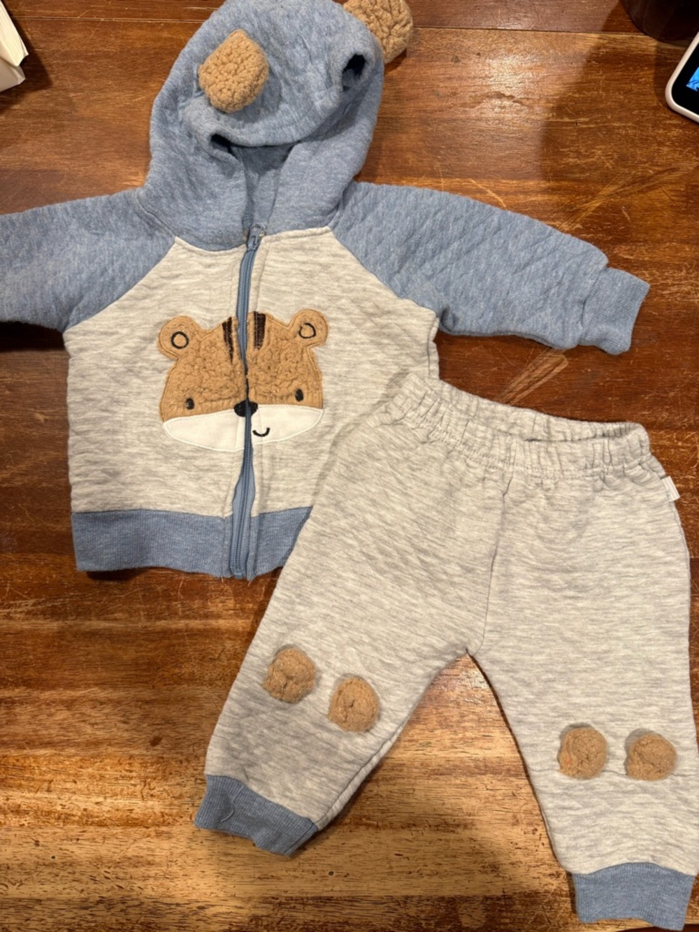 Unbranded Baby Blue & Heather Gray Bear Hoodie and Bottoms Set